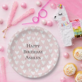 ピンクガーリーホワイトハート誕生日 ペーパープレート