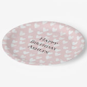 ピンクガーリーホワイトハート誕生日 ペーパープレート (アングル)