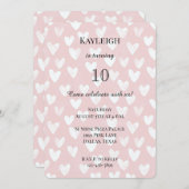 ピンクガーリーホワイトハート誕生日 招待状 (正面/裏面)