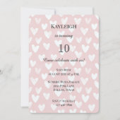 ピンクガーリーホワイトハート誕生日 招待状 (正面)