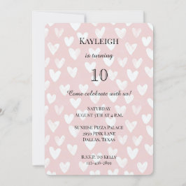 ピンクガーリーホワイトハート誕生日 招待状