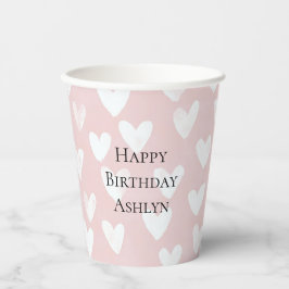 ピンクガーリーホワイトハート誕生日 紙コップ
