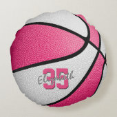 ピンクガーリーホワイトパーソナライズされたバスケ ラウンドクッション (裏面)