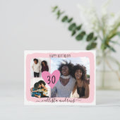 ピンクガーリーホワイトフォーフォトコラージュハッピーバースデー シーズンポストカード (スタンド正面)