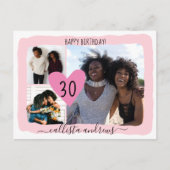 ピンクガーリーホワイトフォーフォトコラージュハッピーバースデー シーズンポストカード (正面)