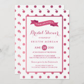 ピンクガーリーホワイト水玉模様トレンディーブライダルシャワー 招待状 (正面/裏面)