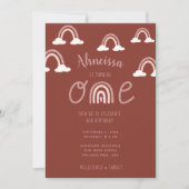 ピンクガーリーマルーンレインボークラウドファースト誕生日 招待状 (正面)