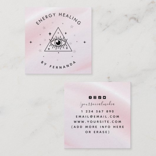 ピンクガーリーミスティック魔法アイエナジーヒーリングスパークリー スクエア名刺 (正面/裏面)