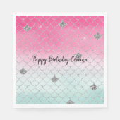 ピンクガーリーミントシルバーグリッター人魚 スタンダードランチョンナプキン (正面)