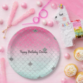 ピンクガーリーミントシルバーグリッター人魚 ペーパープレート (パーティー)