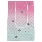ピンクガーリーミントシルバーグリッター人魚 ミディアムペーパーバッグ (裏面)