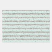 ピンクガーリーミントシルバースパークリー紙吹雪ストライプ ラッピングペーパーシート (正面3)