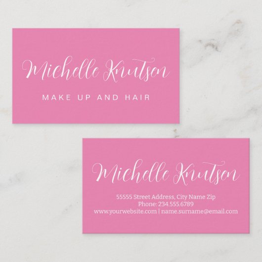 ピンクガーリーメイクアップアーティストヘアサロン 名刺 (正面/裏面)