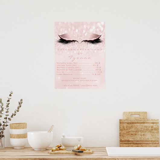 ピンクガーリーメイクアップ目まぶし内線価格表 ポスター (キッチン)