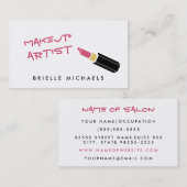 ピンクガーリーモダンの口紅メイクアップアーティスト 名刺 (正面/裏面)