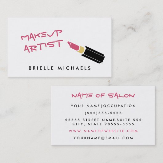 ピンクガーリーモダンの口紅メイクアップアーティスト 名刺 (正面/裏面)