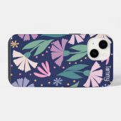 ピンクガーリーモダンの花iPhoneケースNavy blue iPhoneケース (裏面横)