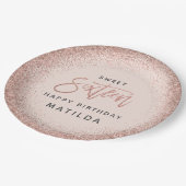 ピンクガーリーモダングリッター16th birthday party ペーパープレート (アングル)