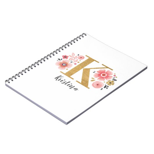 ピンクガーリーモノグラムフローラ文字K ノートブック (左側)