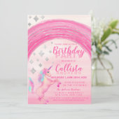 ピンクガーリーユニコーンレインボーウォーター誕生日 招待状 (スタンド正面)