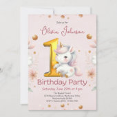 ピンクガーリーユニコーン誕生日 招待状 (正面)