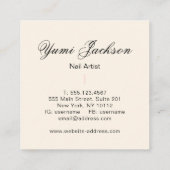 ピンクガーリーユニーク爪、 ネイルマニキュリスト美しい スクエア名刺 (裏面)