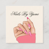 ピンクガーリーユニーク爪、 ネイルマニキュリスト美しい スクエア名刺 (正面)
