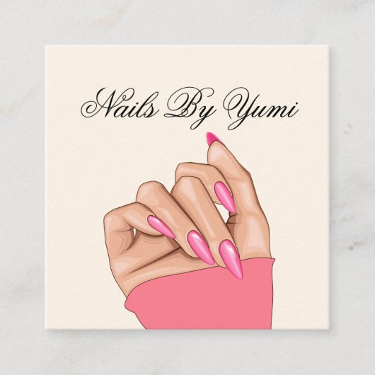 ピンクガーリーユニーク爪、 ネイルマニキュリスト美しい スクエア名刺 (正面)