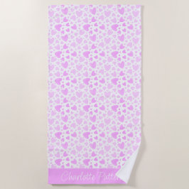 ピンクガーリーラブハート名パーソナライズされた休日 ビーチタオル