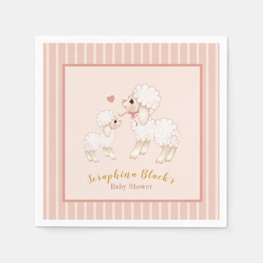 ピンクガーリーラム赤ちゃんシャワー スタンダードカクテルナプキン (正面)