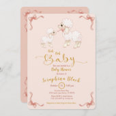 ピンクガーリーリボンラムベビーシャワー招待状 招待状 (正面/裏面)