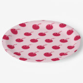 ピンクガーリーレッドさくらんぼ誕生日 ペーパープレート (アングル)