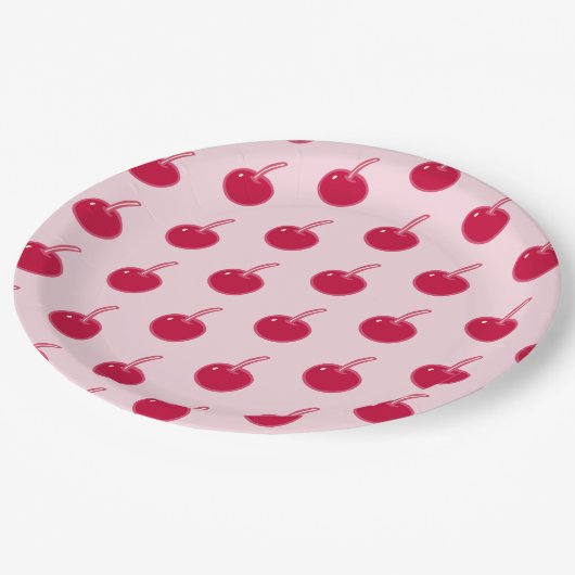 ピンクガーリーレッドさくらんぼ誕生日 ペーパープレート (アングル)