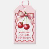 ピンクガーリーレッドコケットさくらんぼ第1誕生日 ギフトタグ (正面)