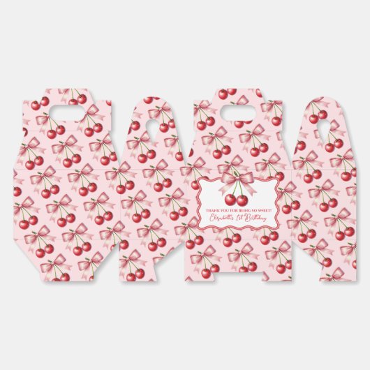 ピンクガーリーレッドコケットさくらんぼ第1誕生日 フェイバーボックス (見開き)