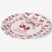 ピンクガーリーレッドコケットさくらんぼ第1誕生日 ペーパープレート (アングル)