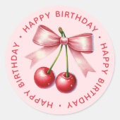 ピンクガーリーレッドコケットさくらんぼ第1誕生日 ラウンドシール (正面)