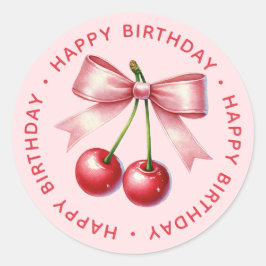 ピンクガーリーレッドコケットさくらんぼ第1誕生日 ラウンドシール