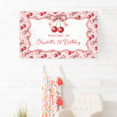 ピンクガーリーレッドコケットさくらんぼ第1誕生日 横断幕 (インサイチュ)