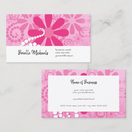 ピンクガーリーレトロデイジー花可愛い花柄 名刺 (正面/裏面)