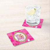 ピンクガーリーレトロドールレッツゴーデーパーティー誕生日 スクエアペーパーコースター (インサイチュ)