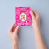 ピンクガーリーレトロドールレッツゴーデーパーティー誕生日 チラシ (手)