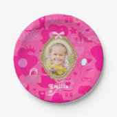 ピンクガーリーレトロドールレッツゴーデーパーティー誕生日 ペーパープレート (正面)