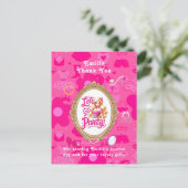 ピンクガーリーレトロドールレッツゴーデーパーティー誕生日 ポストカード (スタンド正面)