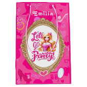 ピンクガーリーレトロドールレッツゴーデーパーティー誕生日 ミディアムペーパーバッグ (正面)