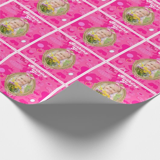 ピンクガーリーレトロドールレッツゴーデーパーティー誕生日 ラッピングペーパー (角)