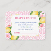 ピンクガーリーレモン赤ちゃんシャワーおむつラッフル エンクロージャーカード (正面)