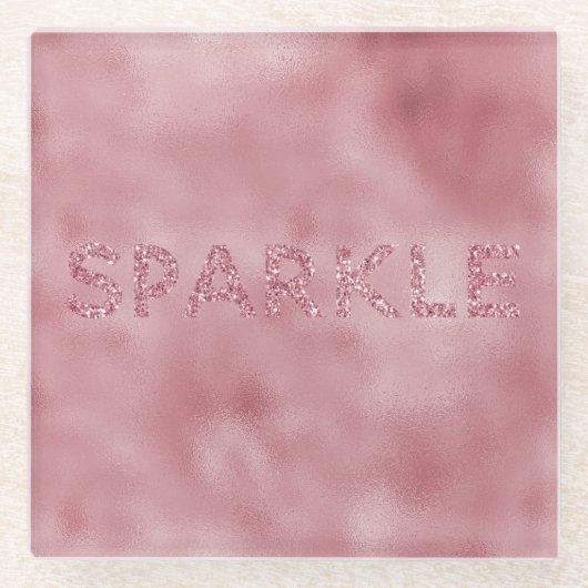 ピンクガーリーローズグリッタースパークル ガラスコースター (正面)