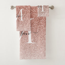 ピンクガーリーローズ金ゴールドグリッターグラムモノグラムスクリプト バスタオルセット