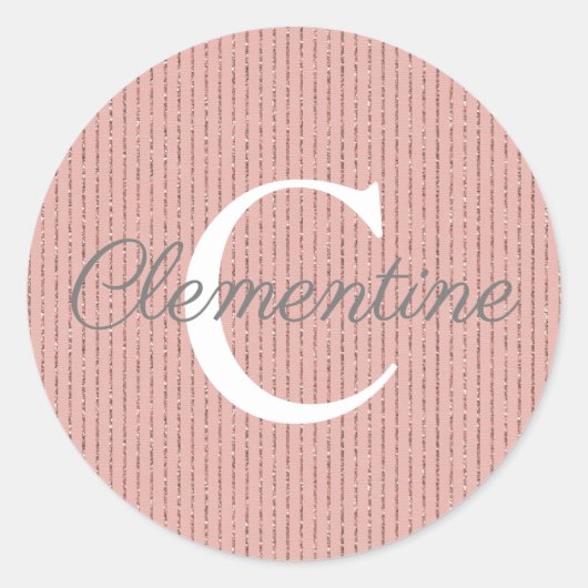 ピンクガーリーローズ金ゴールドグリッターストライプモノグラム ラウンドシール (正面)